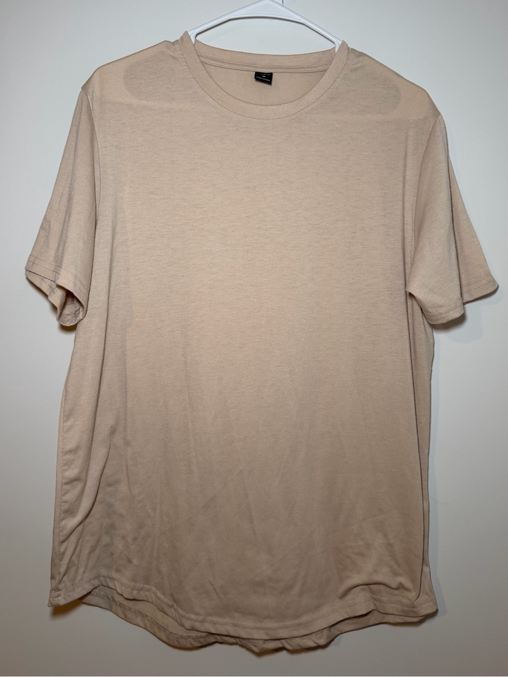 SHEIN Lightweight Beige Crewneck Curved Hem T Shirt Men’s Medium